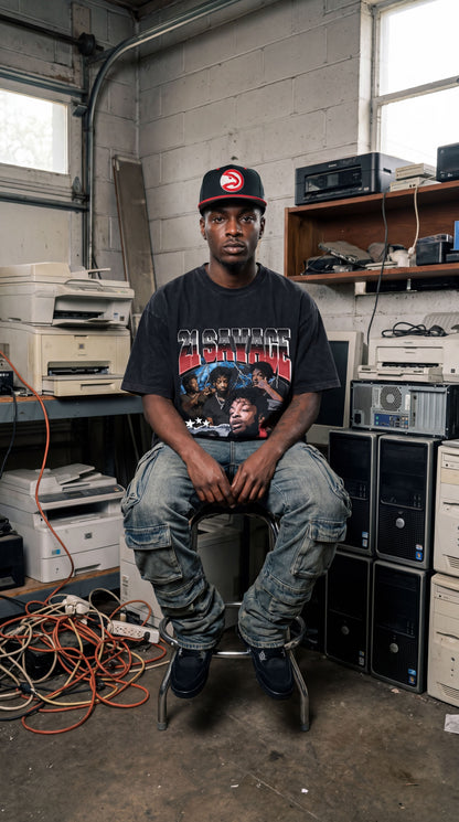 21 Savage Vintage Rap Tee - Heavyweight Oversized Graphic T-Shirt